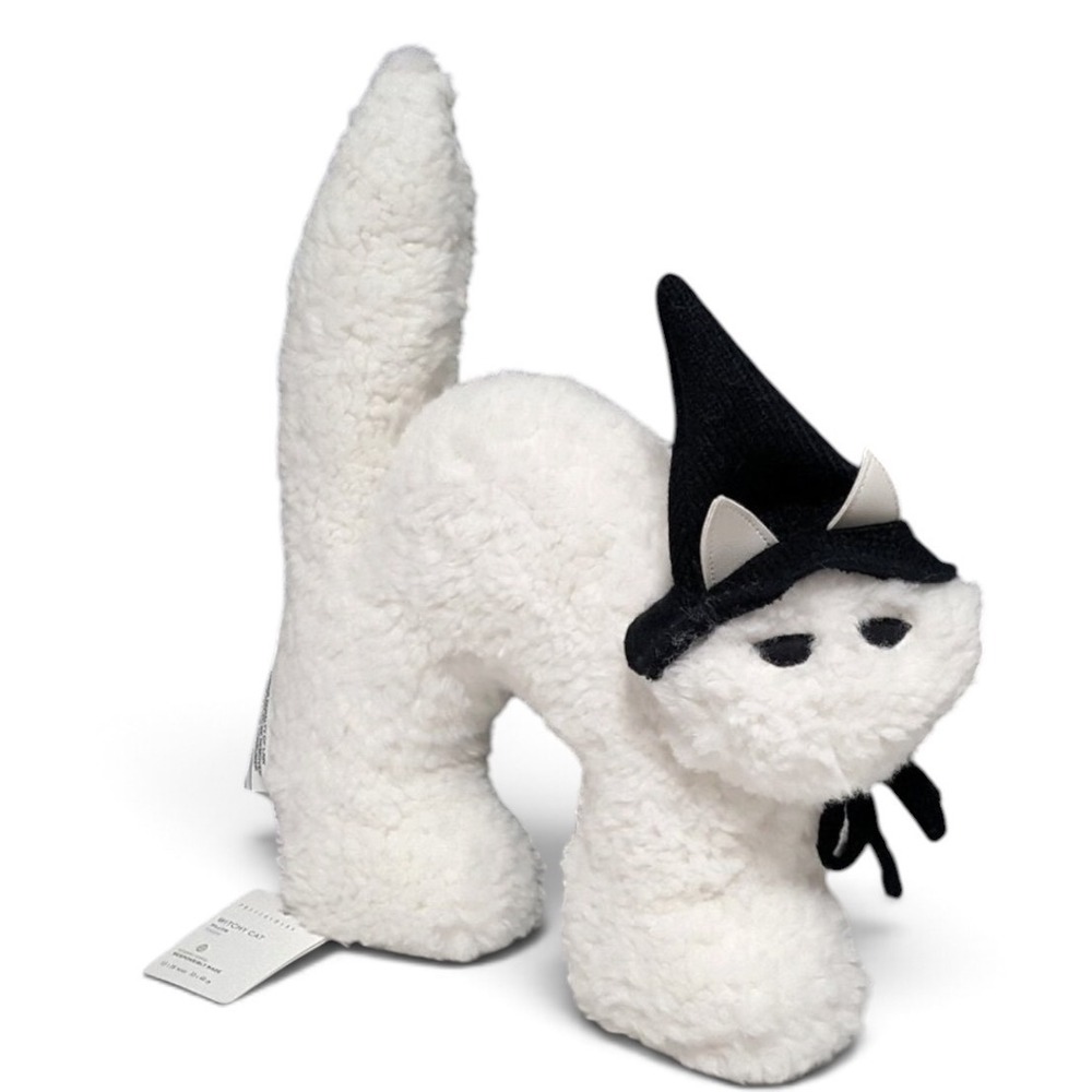Pottery Barn Witchy Cat Pillow White Sherpa Halloween Decorative Plush NWT 13x16